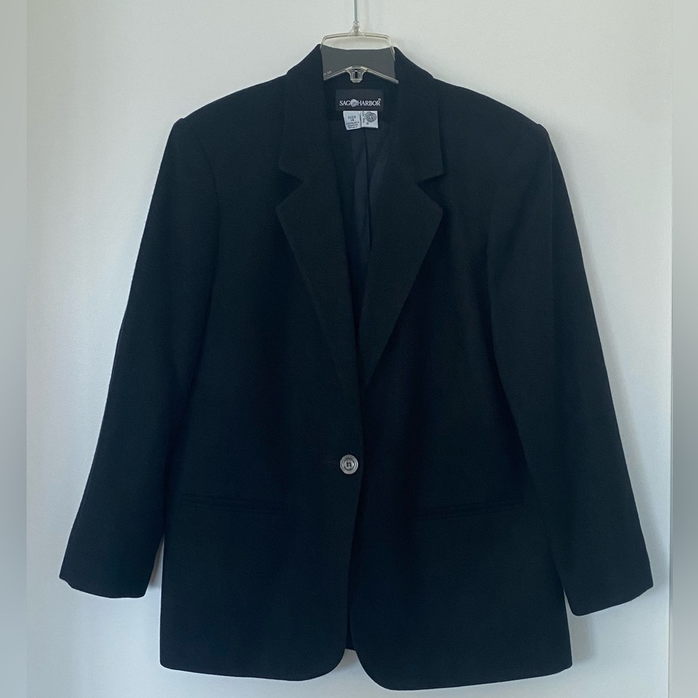 Sag Harbor Women’s Black 100% Wool One Button Lined Blazer Jacket‎ Office 14